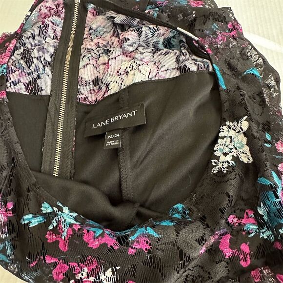 Lane Bryant Black Floral Lace Overlay Sleeveless Mini Dress Women's Size 22/24 - Picture 3 of 6